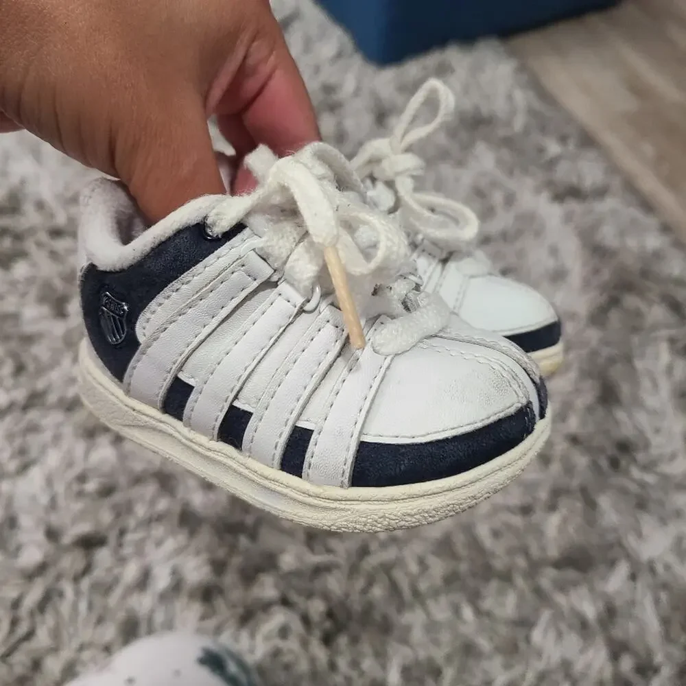 K Swiss Baby Sz 2 White Navy Blue Sneakers